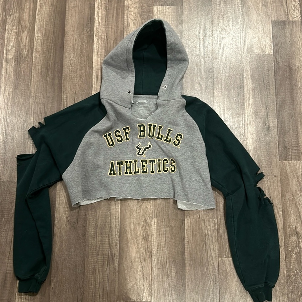 Reworked Vintage USF Distressed Cropped Hoodie